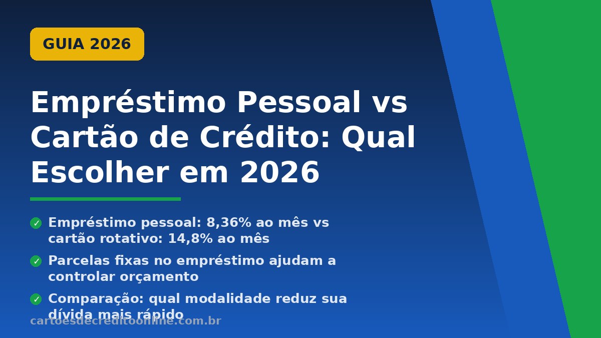Qual é mais barato: empréstimo pessoal ou cartão de crédito? Conheça as taxas de 2026 e saiba qual opção reduz sua dívida.