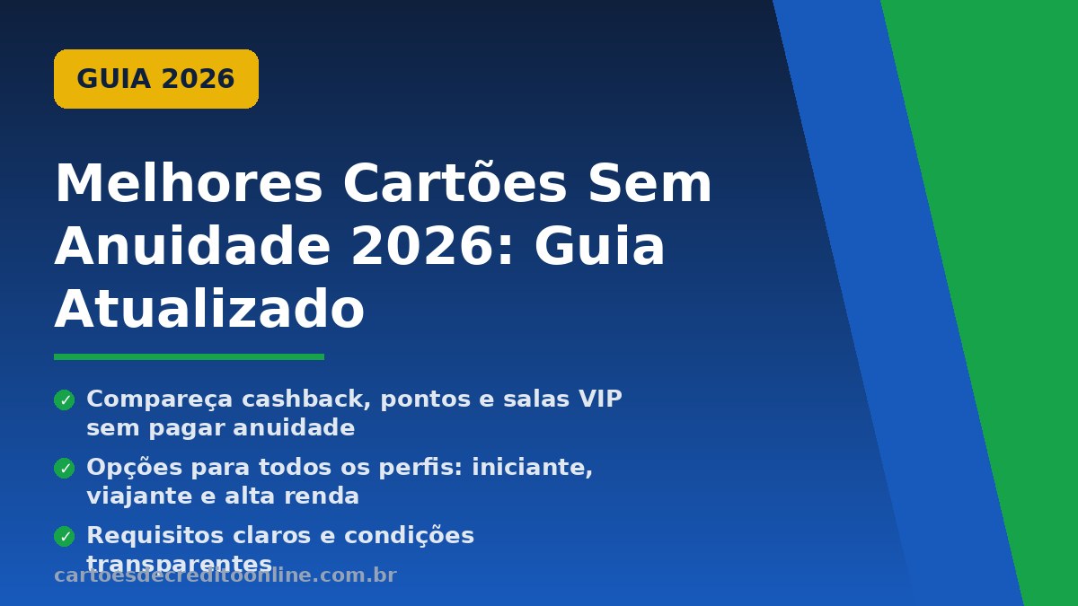 Qual o melhor cartão sem anuidade em 2026? Veja opções com cashback, milhas e salas VIP, sem pagar taxa anual.