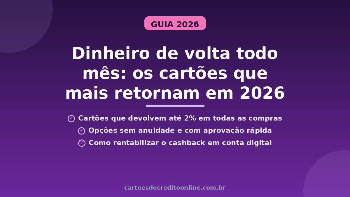 Descubra quais cartões devolvem mais dinheiro em 2026. Comparamos porcentagens reais, sem anuidade e com benefícios extras.