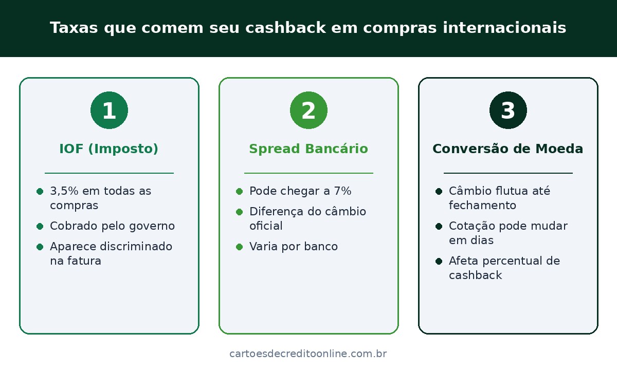 Taxas que comem seu cashback em compras internacionais