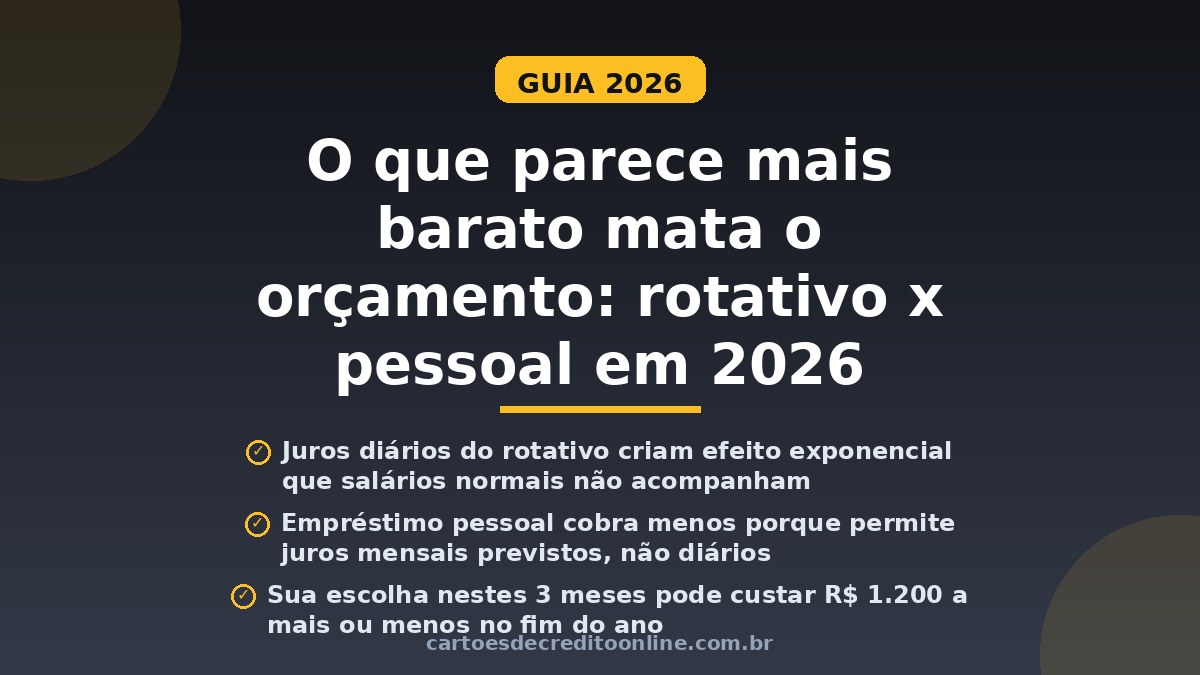 Cartão rotativo parece isento, mas juros diários transformam pequenos débitos em dívidas enormes. Saiba por que empréstimo pessoal pode ser 10x melhor.